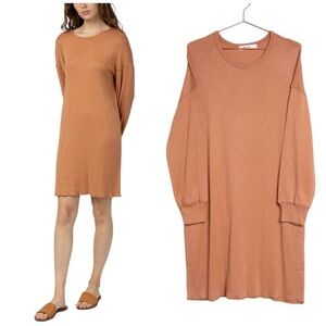 Mod Ref Relaxed Fit Soft Knit Scoop Neck Drop Shoulder Long Sleeve Dress
